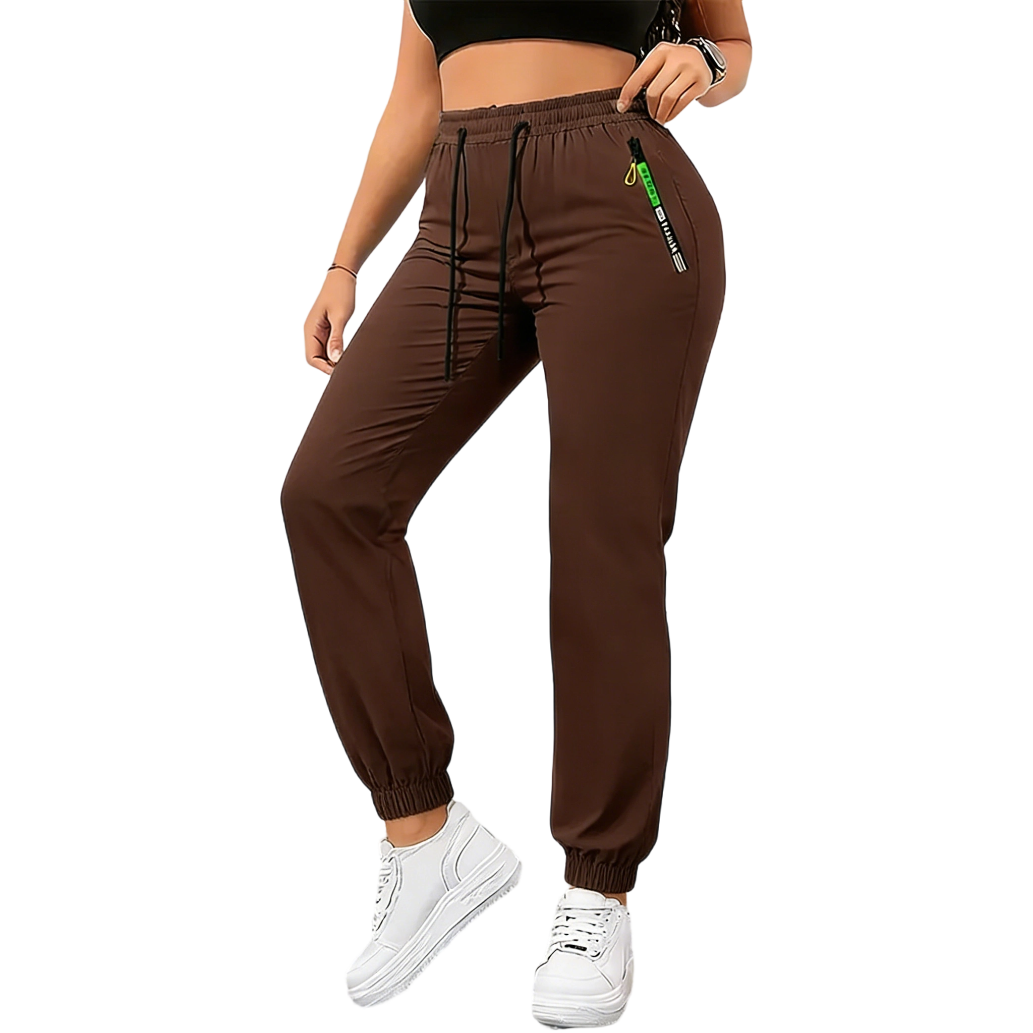Women’s cargo pants with multiple pockets for spring and autumn—thin, straight-leg casual long pants featuring zippered pockets and an elastic waistband, suitable for outdoor sports and everyday outings.
