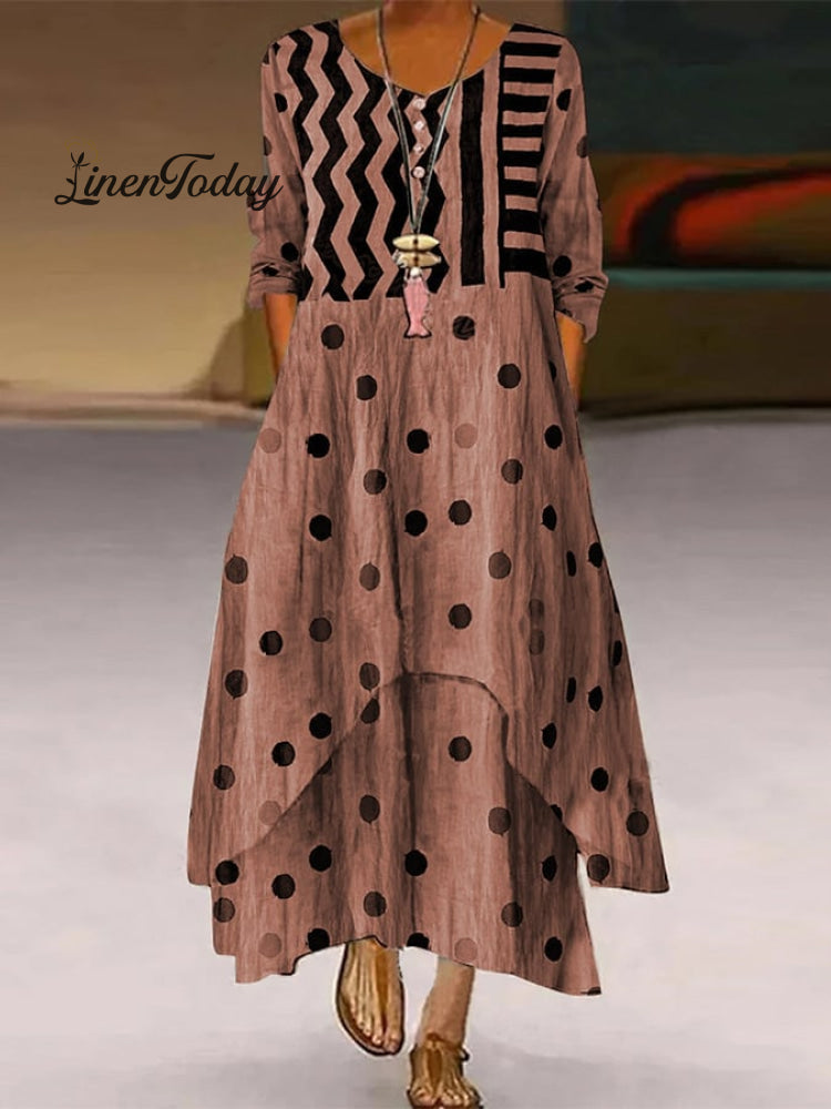 Elegant Casual Double Layer Print Contrast Color Dress