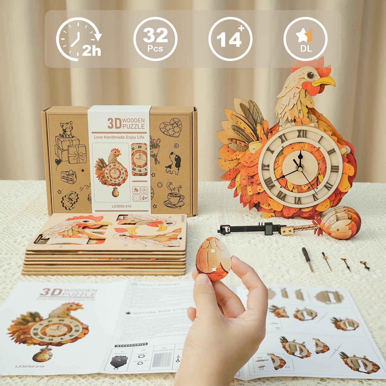 Cluck & Tick Hen Egg  â€“ DIY Wooden Clock, 3D Puzzle Craft Kit