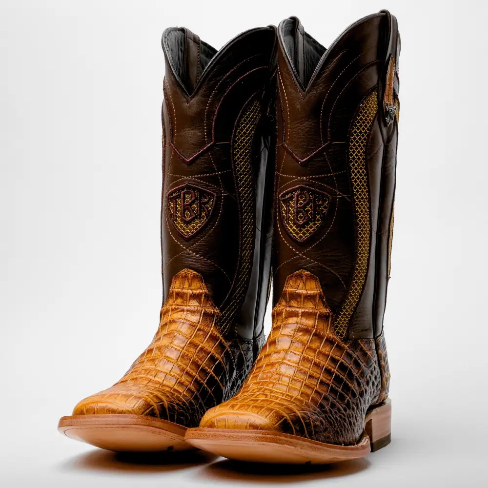 Two-Tone Caiman Belly Leather Boots - Square Toe