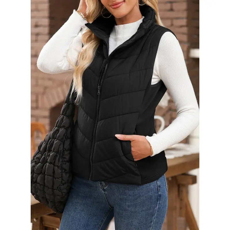 Puffer Vest Women Sleeveless Zip Up Outerwear