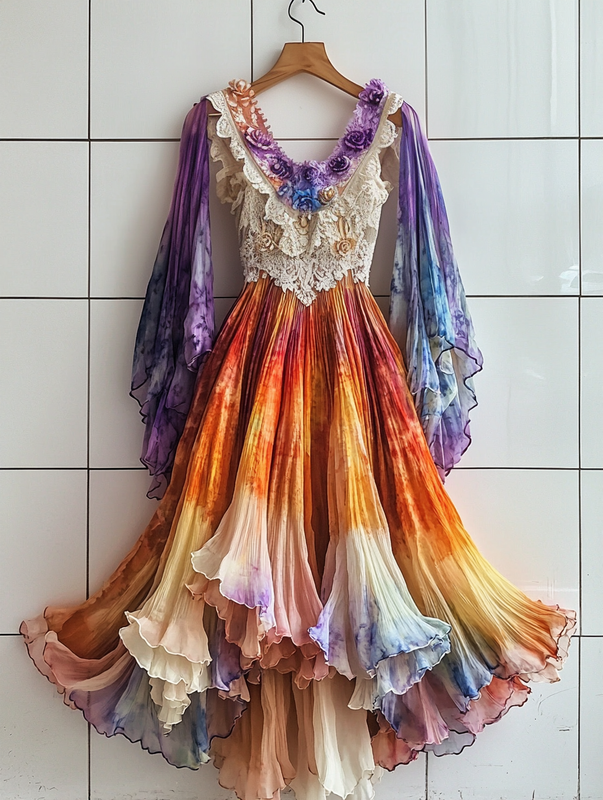 Summer Vacation Rainbow Lace Ruffle Dress f0a8