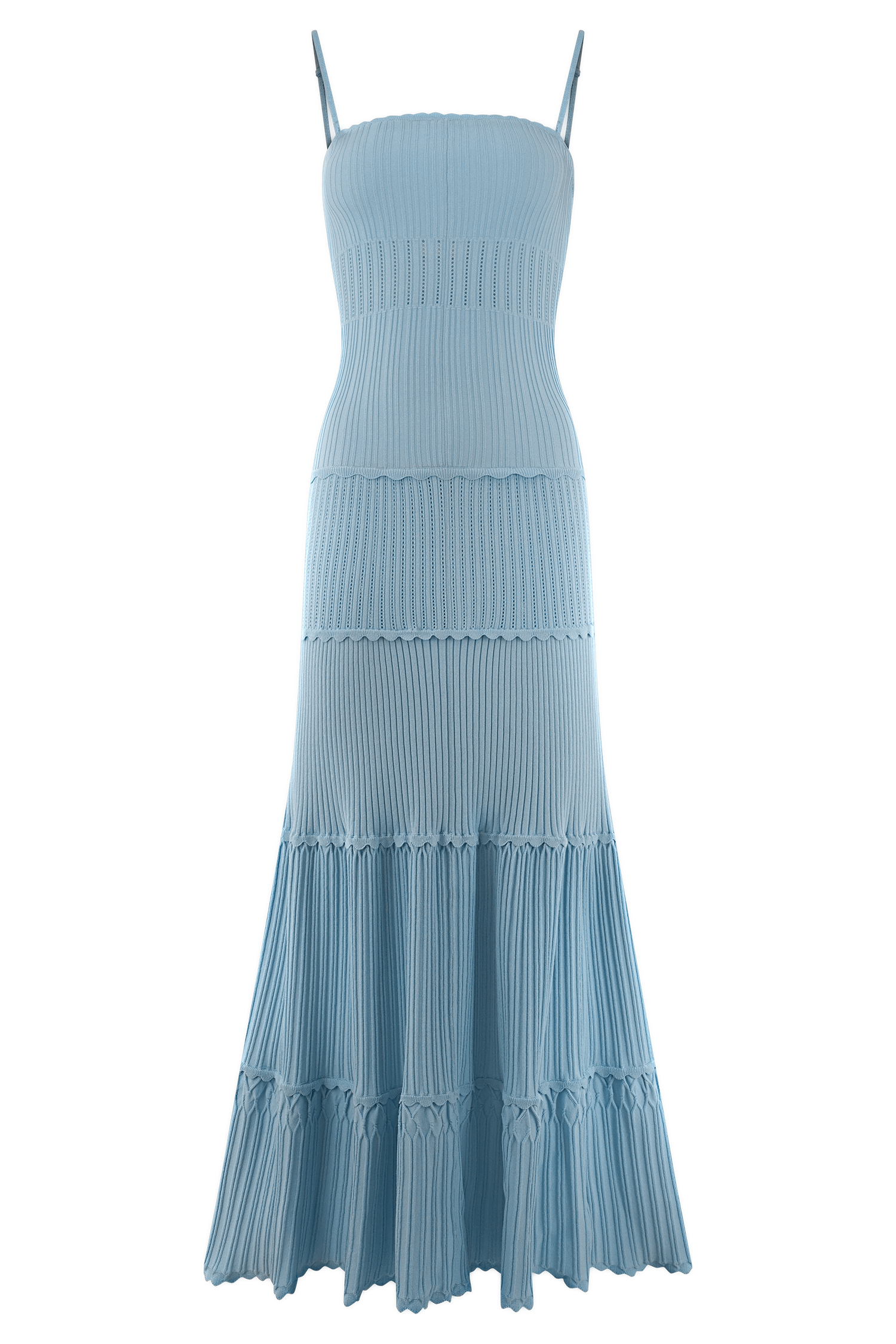 Blue Pointelle Knit Maxi Dress