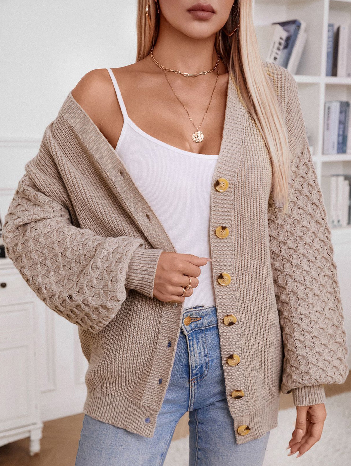 Vintage Loose Knit Cardigan Long Sleeve