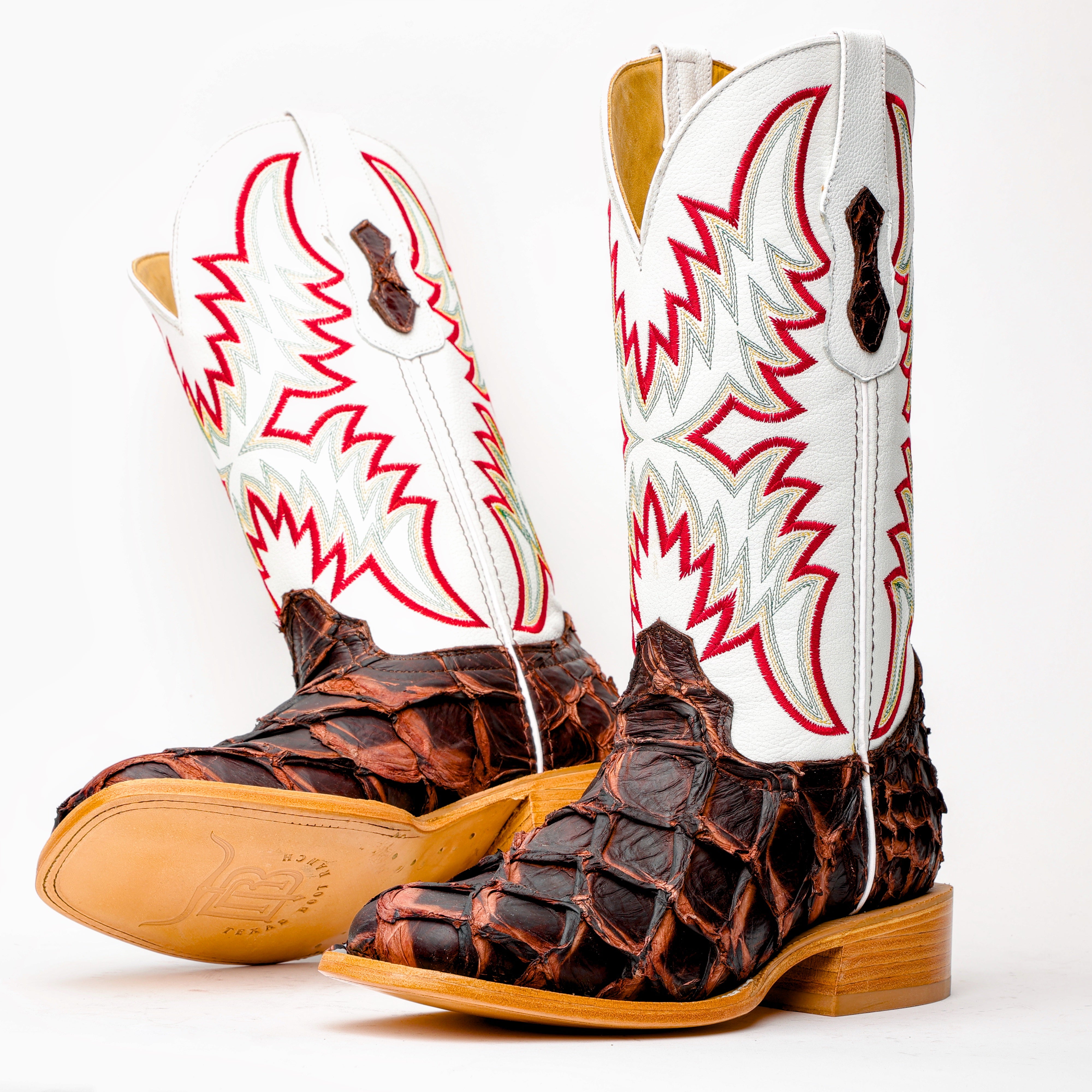 Rustic Brown GENUINE Pirarucu Boots - Square Toe