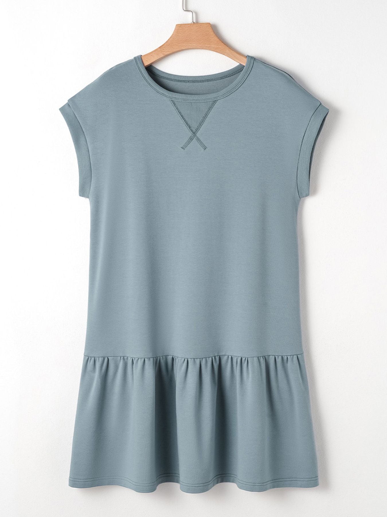 Solid Color Cap Sleeve Drop Waist T Shirt Dress