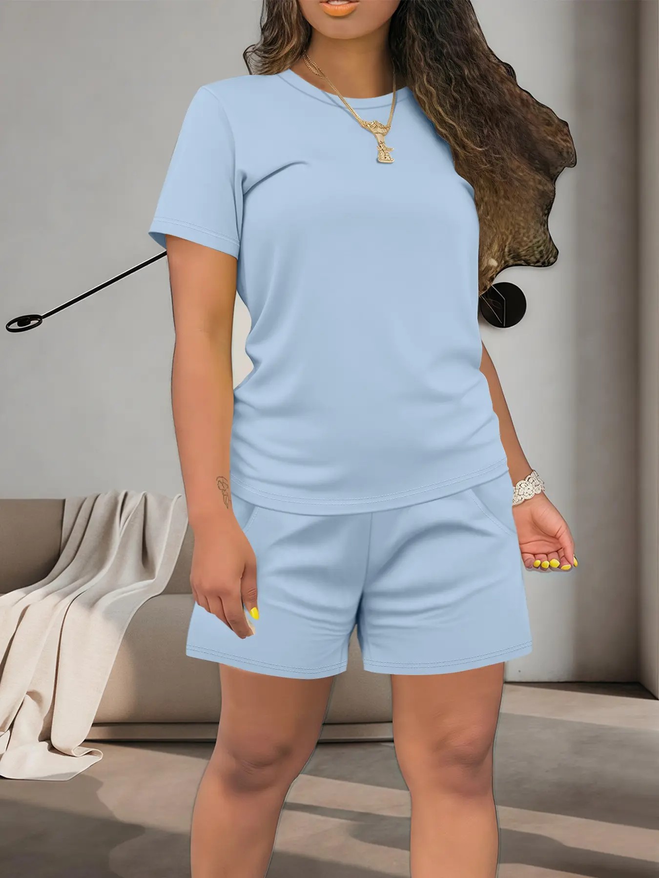Women’s Summer Casual Set – Short Sleeve Top & Shorts, Comfortable Daily Outfit