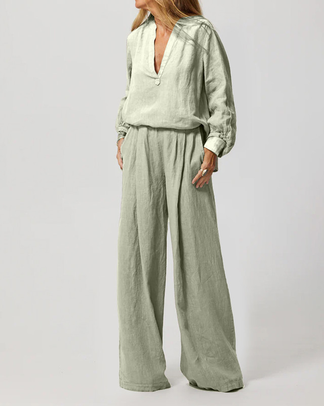 Casual Loose Cotton and Linen Shirt & Pants Two-Piece Set 4bb0