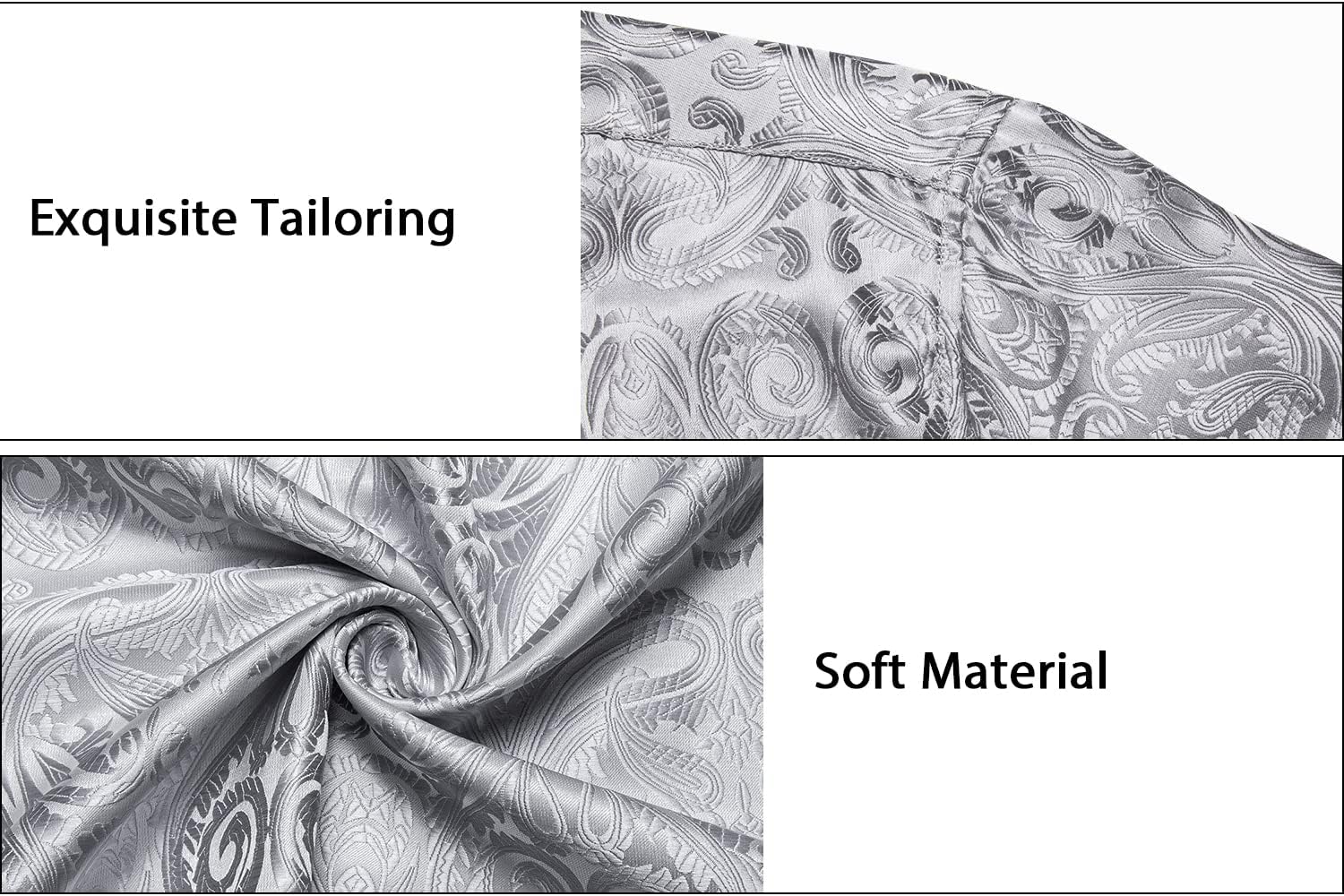 Men's Paisley Dress Shirt Long Sleeve Wrinkle Free Button Down Cowboy Shirts - Silver&paisley