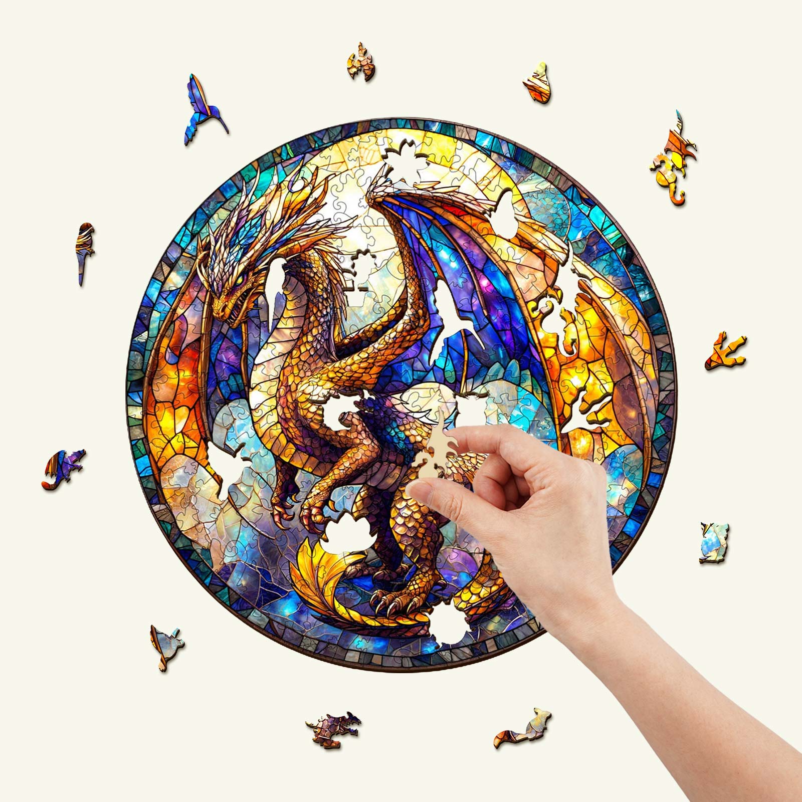 Stained Glass Dragon-2 Wooden Jigsaw Puzzle