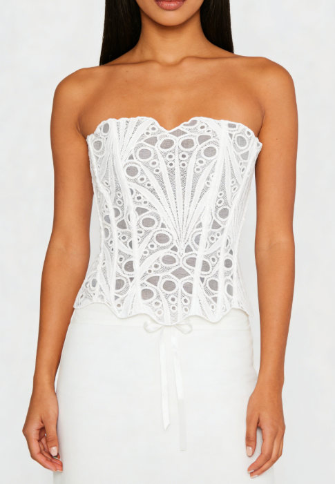 White Textured Sheer Floral Lace Corset