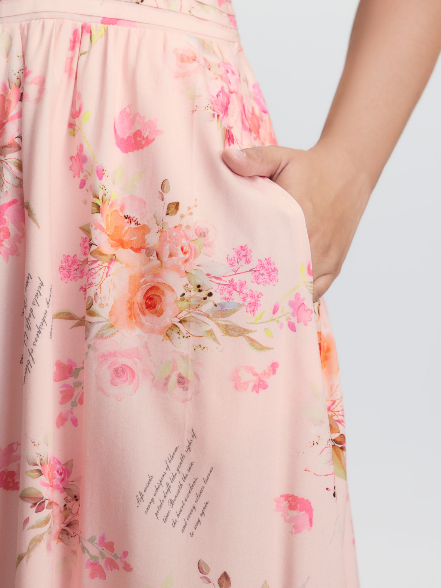 Letter Flower Print Shirred One-Shoulder Midi Dress