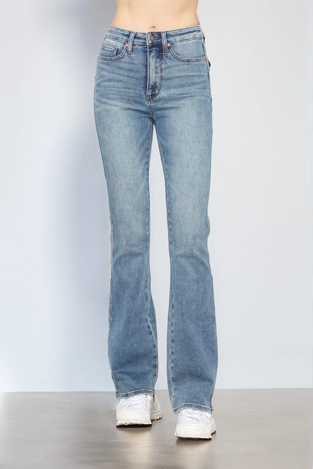 Blue Full Size Tummy Control Back Embroidered Pocketed Bootcut Jeans Plus Size