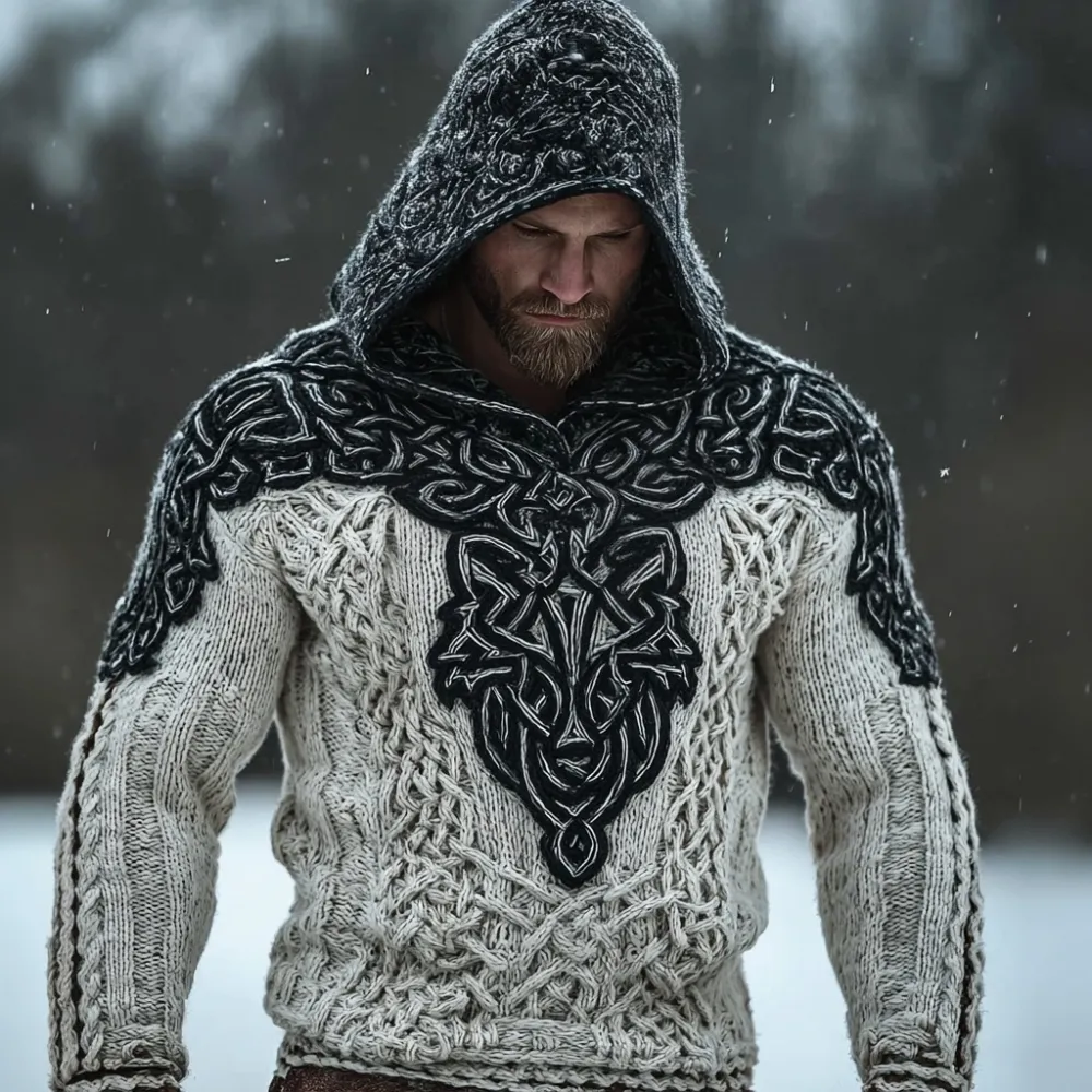 Men's Viking Inspired Celtic Wolf Cozy Hooded Sweater