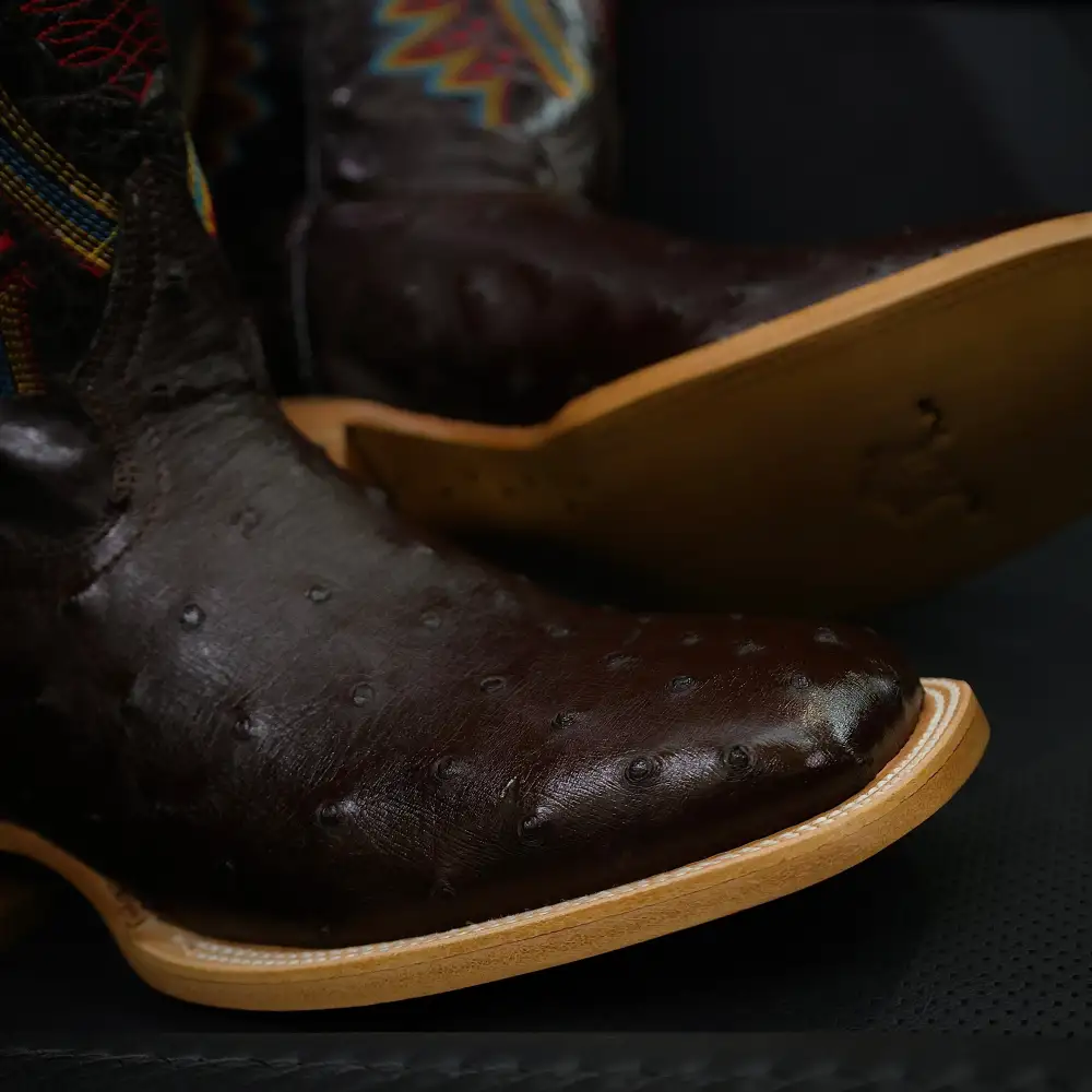 Men’s Chocolate Brown Genuine Ostrich Boots — Square Toe