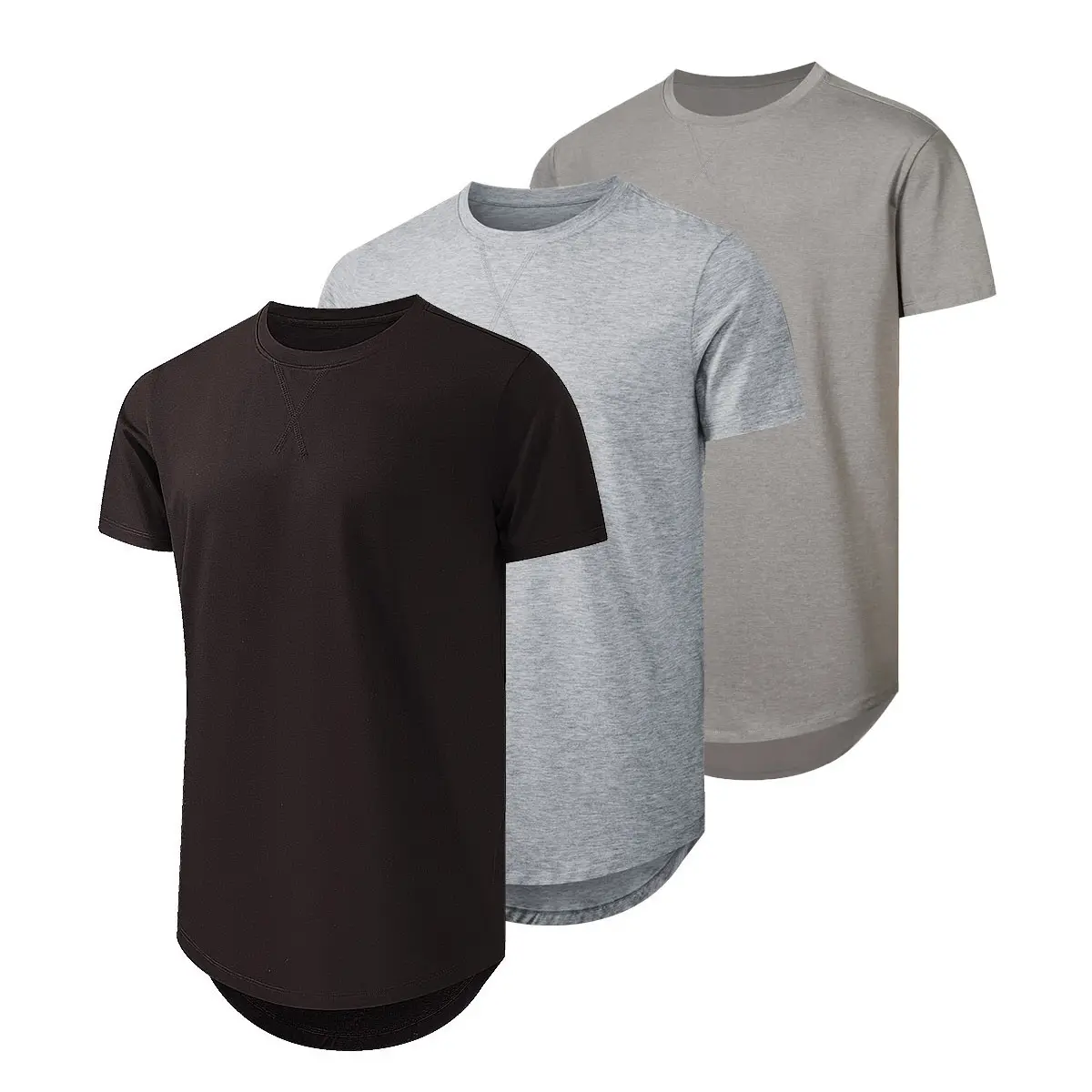 Mens 3 Pack Cotton Hipster Hip Hop Longline Crewneck T-Shirt,Menswear Casual Tshirt Tops