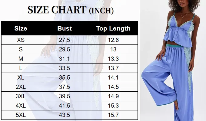 Women's Pajama Sets Lace Ruffled Cami Tops with Loose Pants