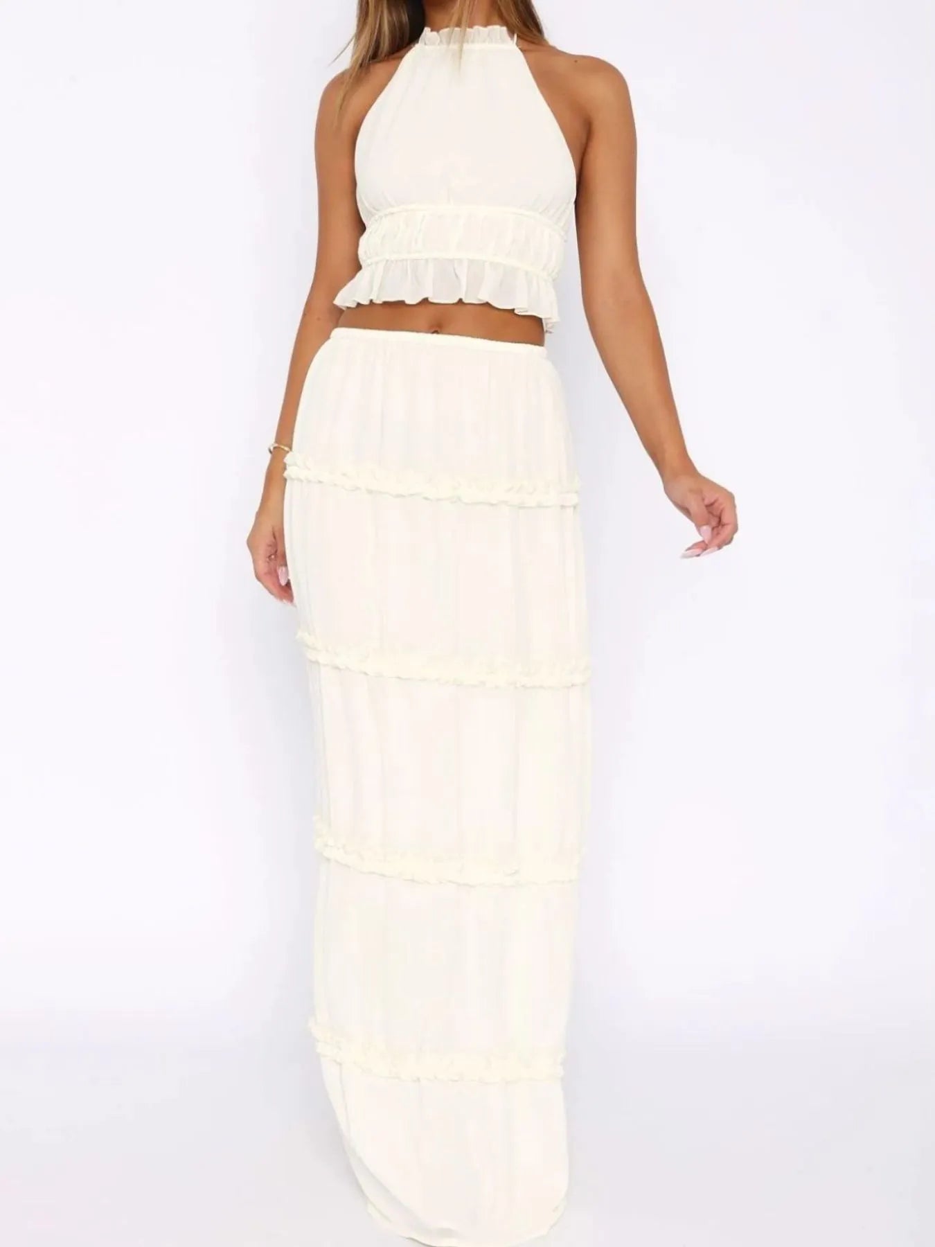 Halter Crop Backless Top and Maxi Skirt Set