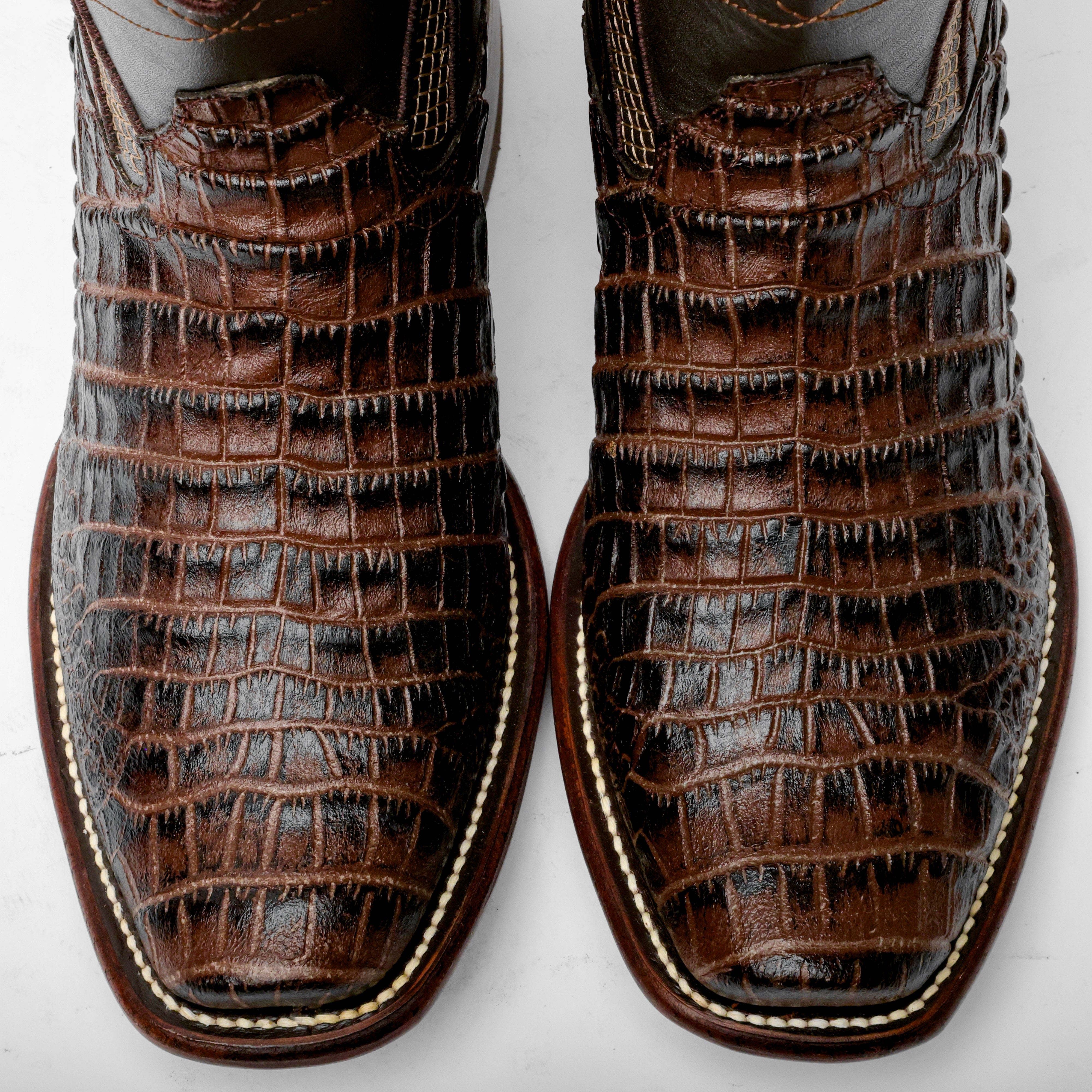 Brown Caiman Belly Leather Boots - Cutter Toe