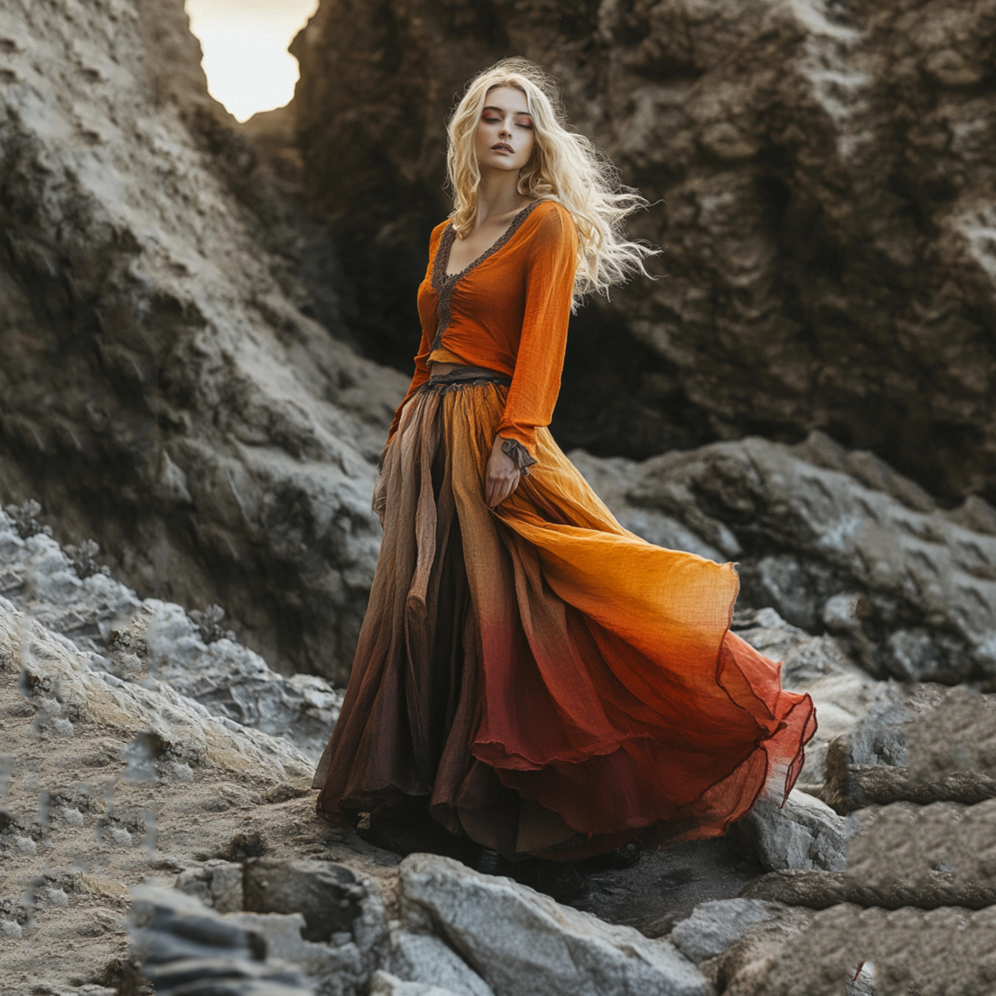 Women's Gradient Long Sleeve Casual Maxi Dress b04b