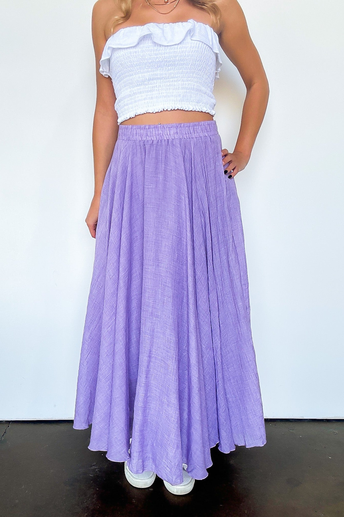 High Waist Woven Maxi Skirt