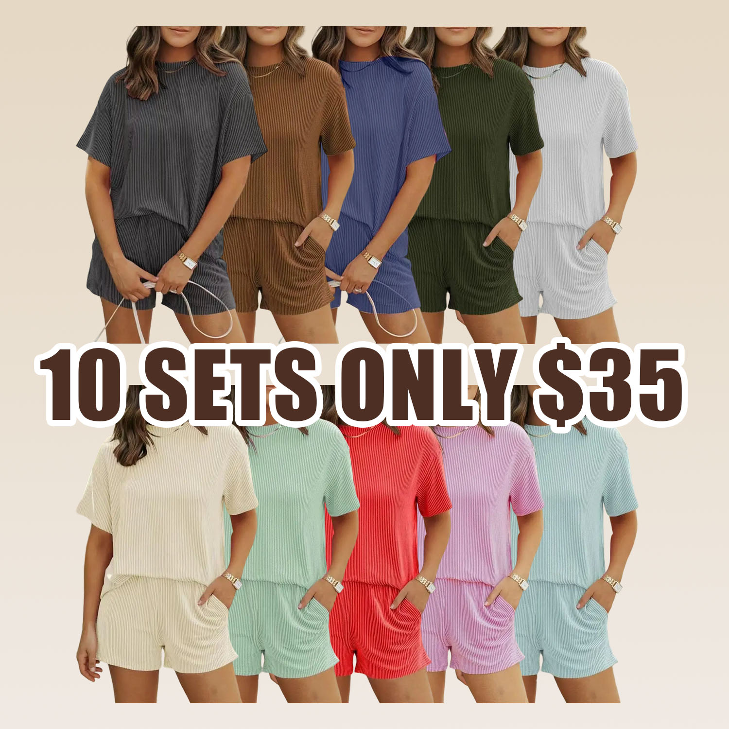 Women's Ribbed Lounge Shorts Set with Pockets – Lightweight Summer Pajama Set | Perfect Mother's Day Gift