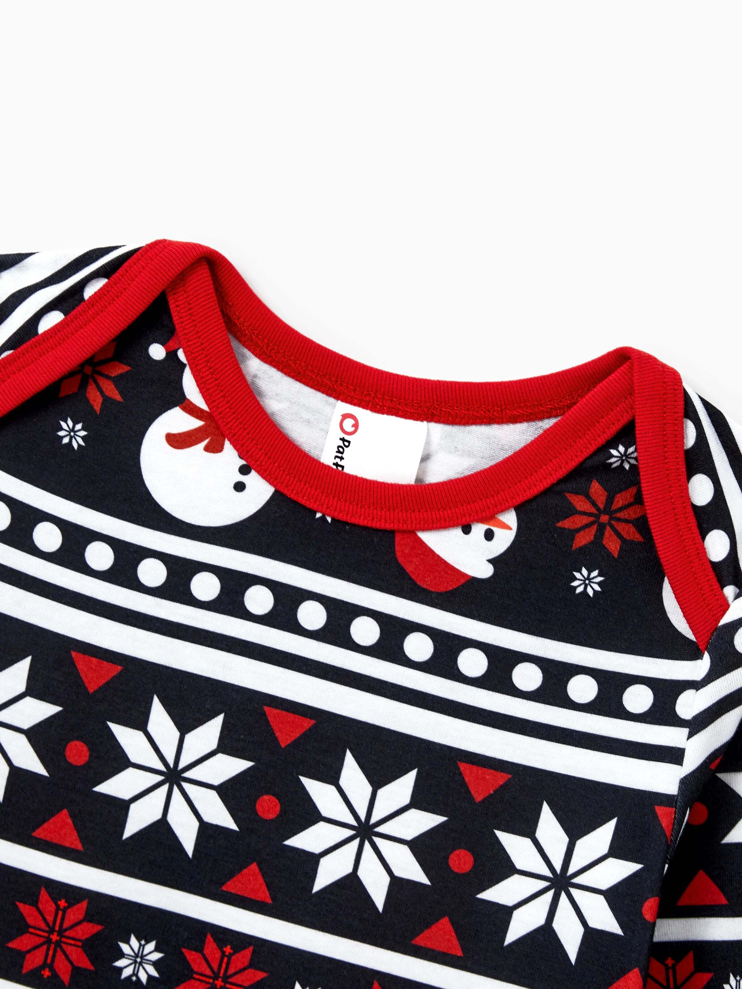 Christmas Matching Family Pajamas Set Snowman and Christmas Tree Print Black PJS with Christmas Socks Black