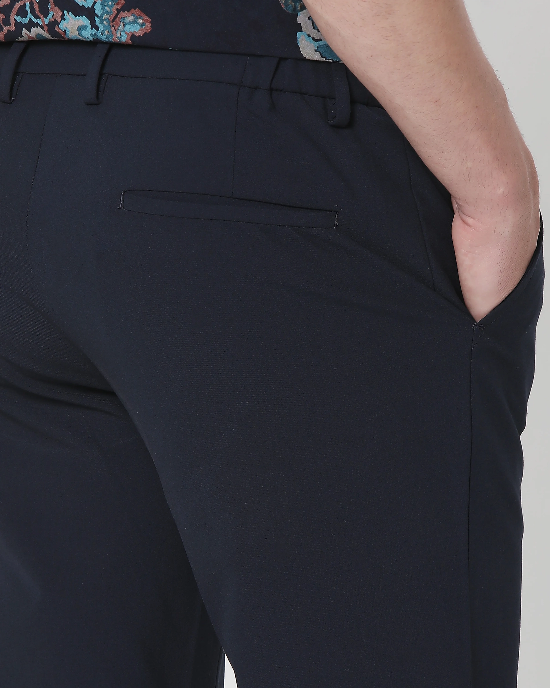 Classic Versatile Daily Slim-Fit Straight-Leg Navy Trousers