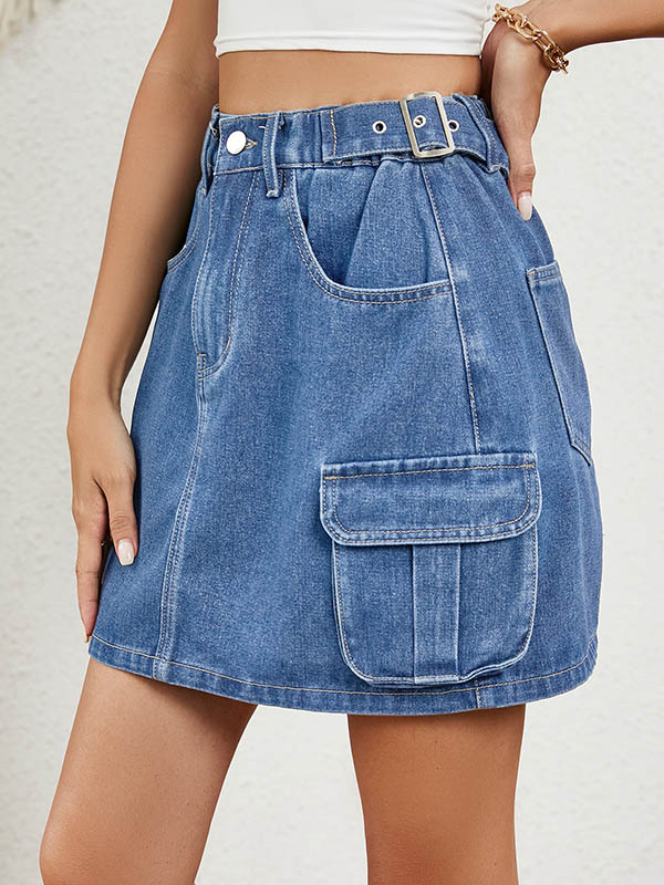 Adjustable Elasticity Pockets Split-Joint High Waisted Loose Skirts Bottoms