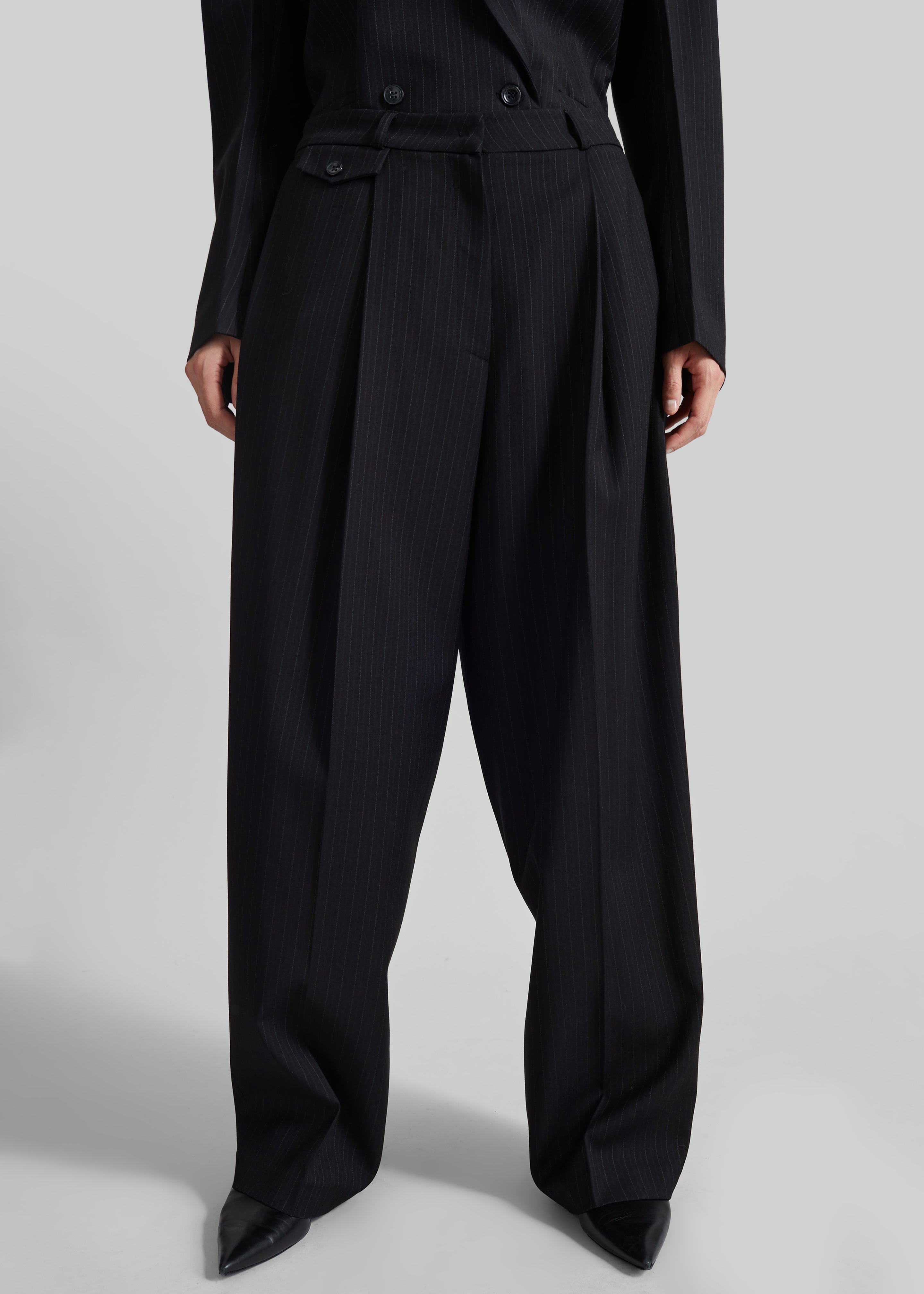 Helmond Pleated Trousers - Black Multi Stripe