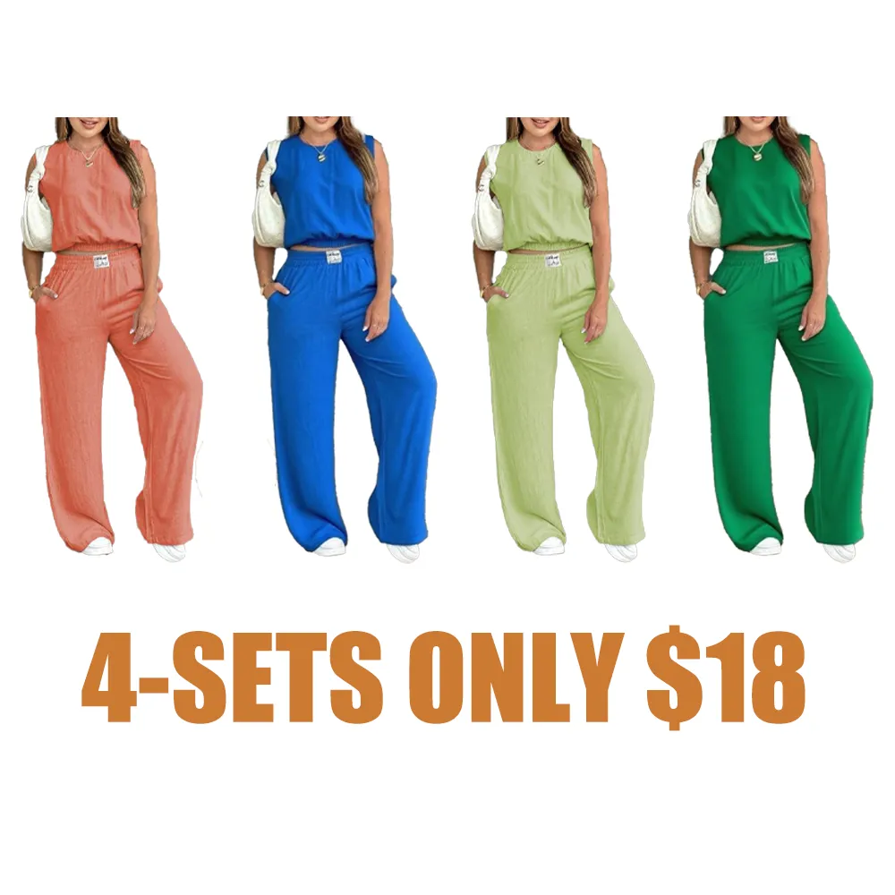 Women's Solid Color Tank Top & Wide Leg Pants Set (Just $3 Each!)