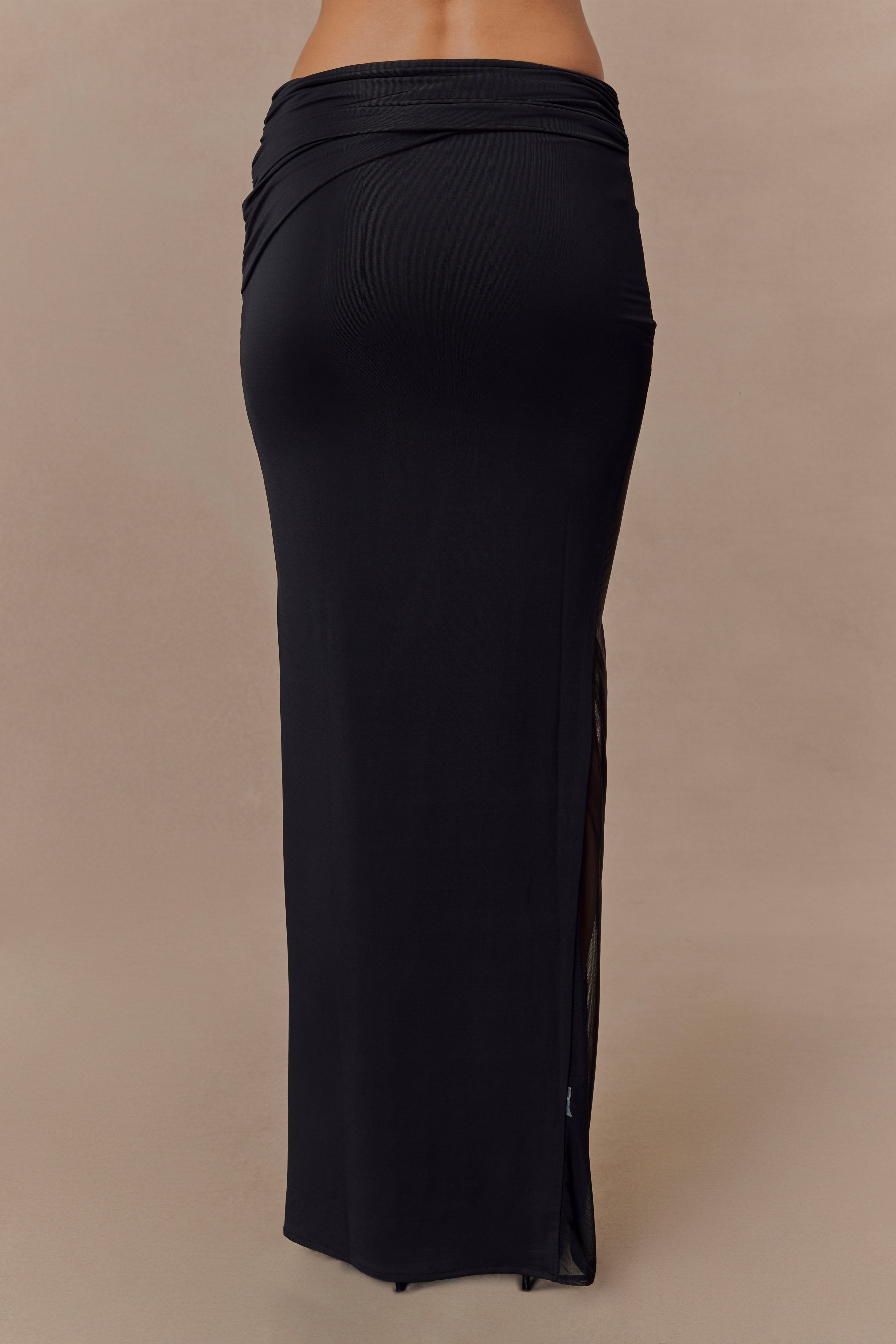 Black Slinky And Mesh Maxi Skirt