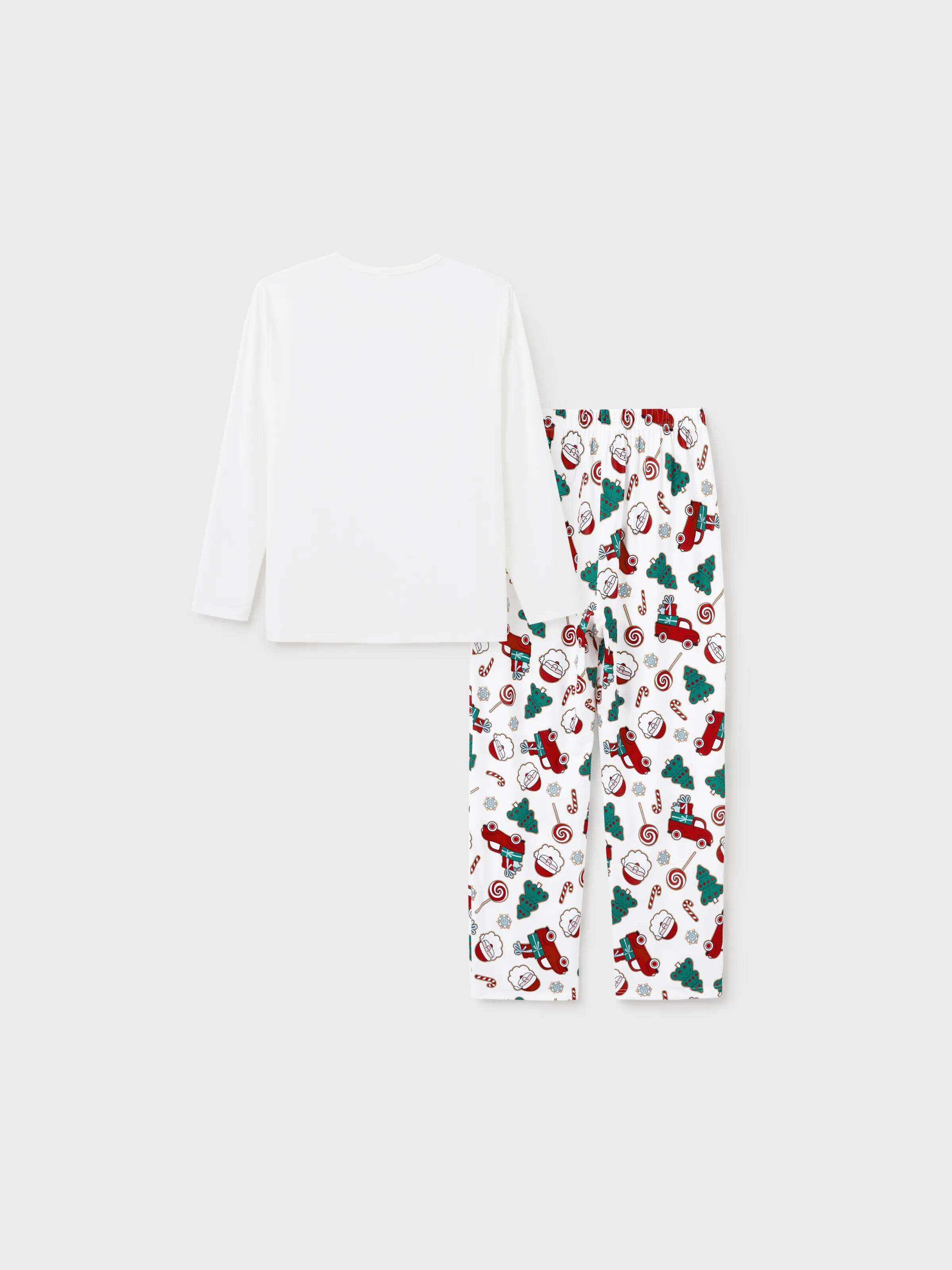 Christmas Matching Family Pajamas Set Santa Claus and Christmas Tree Print White PJS with Christmas Socks White