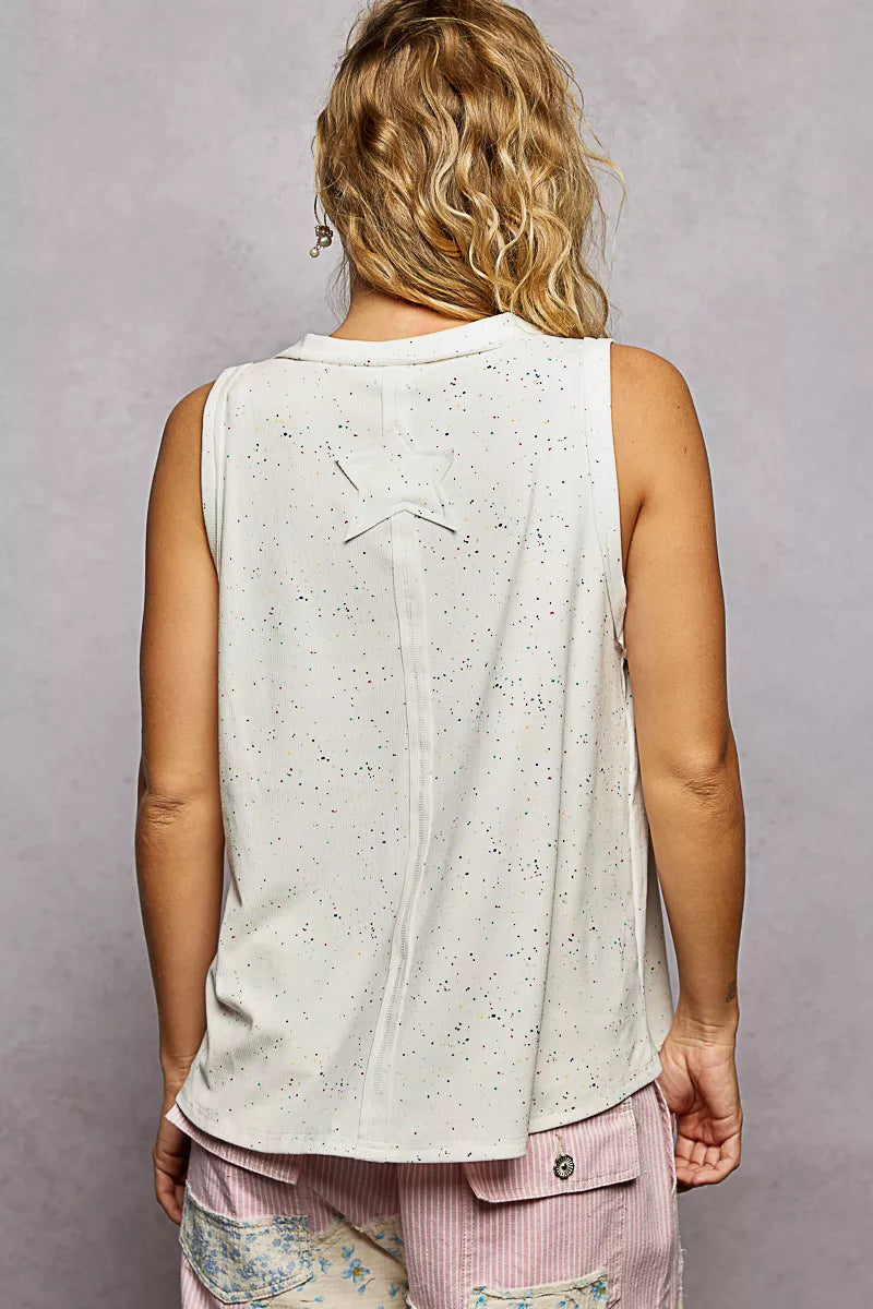 POL V-Neck Ribbed Tank with American Flag Patch and Star Back Patch