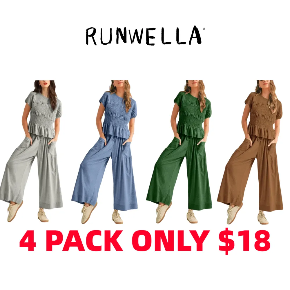 ✨Women’s 2-Piece Smocked Top & Wide-Leg Pants Casual Boho Matching Set🔥