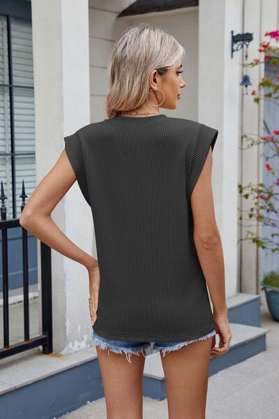 Corded Rib Round Neck Top (multiple color options)