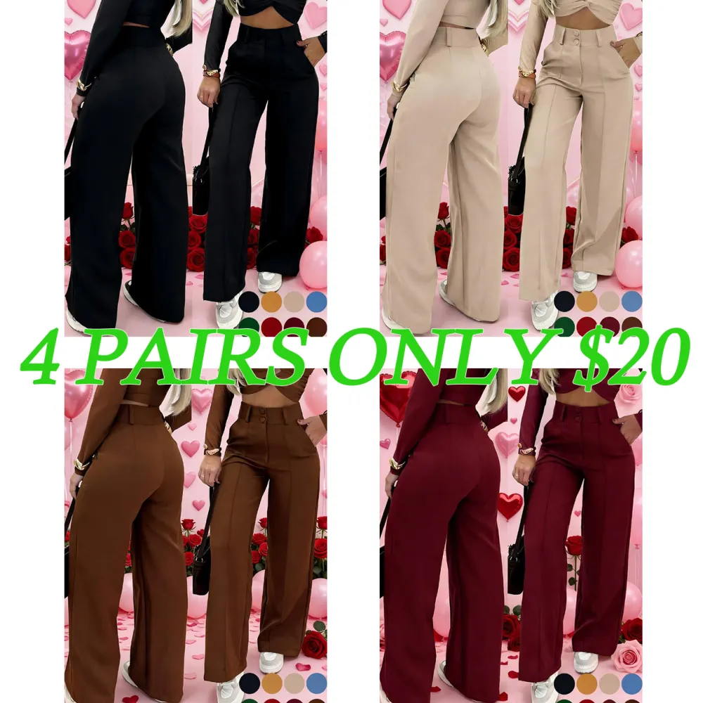 Women's Simple Wide-Leg Pants with Double Button Front