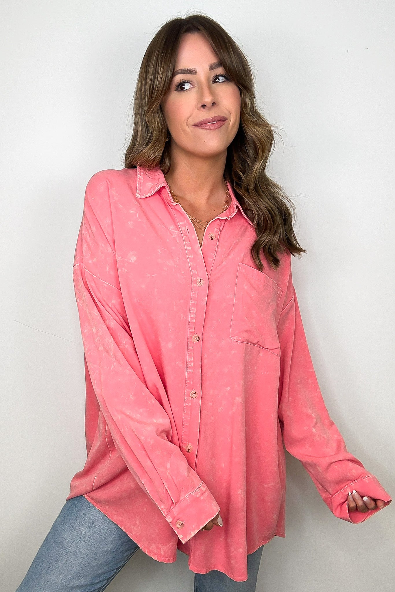 Mineral Wash Button Down Top