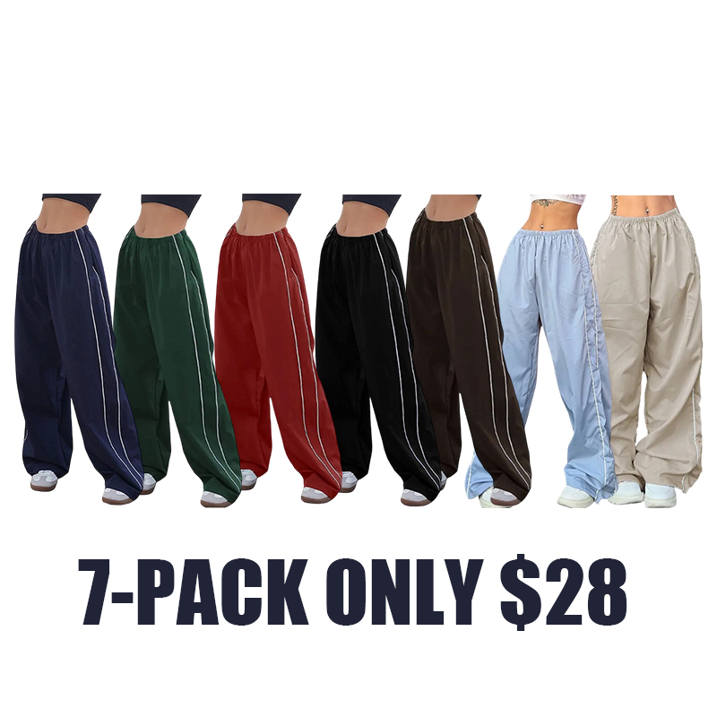 Wide-Leg Elastic-Waist Parachute Pants — Relaxed High-Rise Trousers