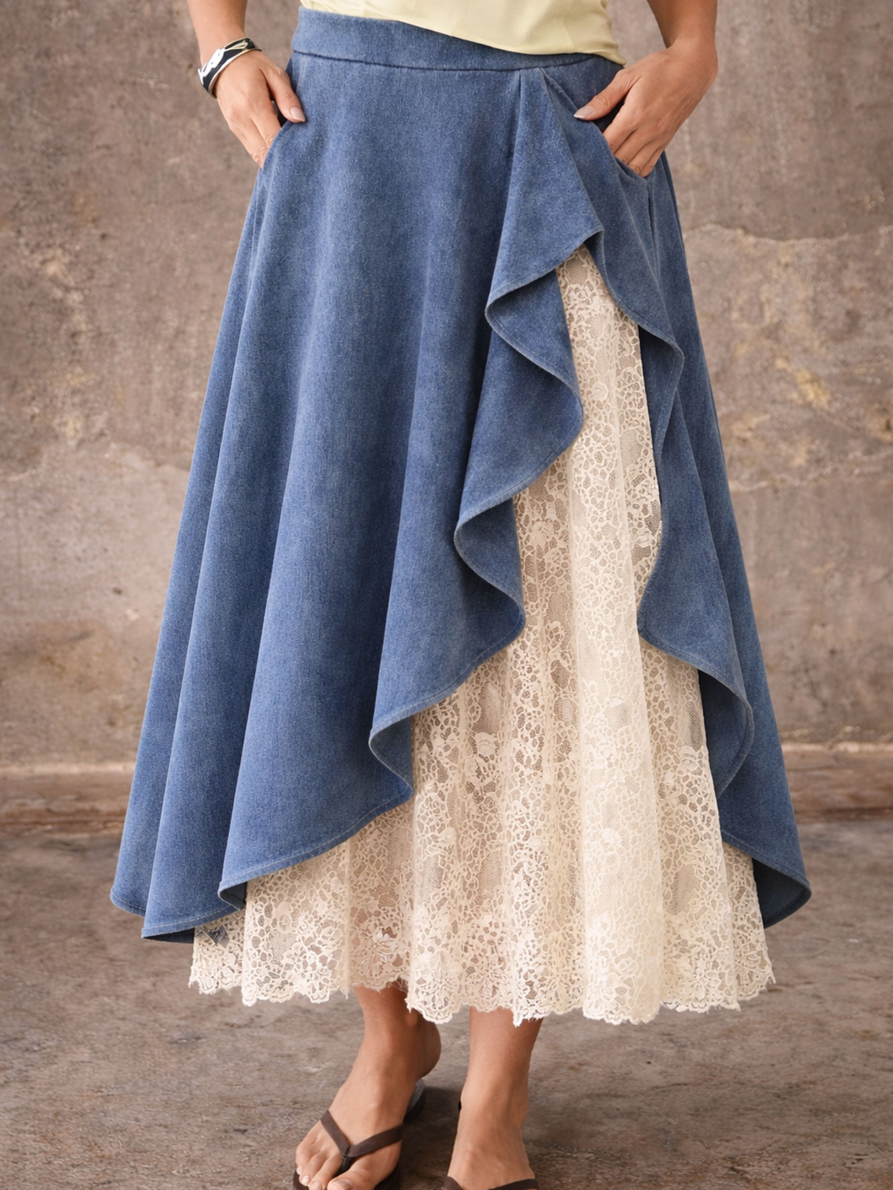 Women’s Chic Stylish Casual Lace Denim Skirt