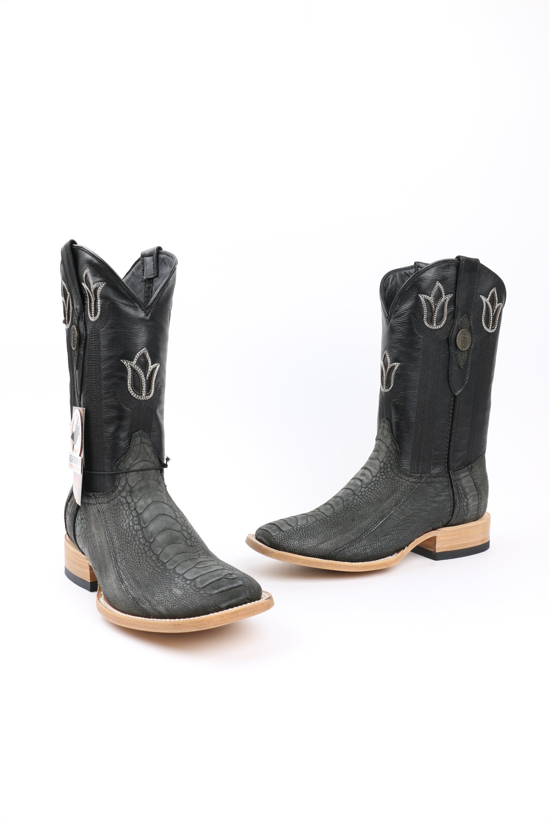 Chero's Premium Exotic Ostrich Leg Charcoal Clearance Sale 70%OFF