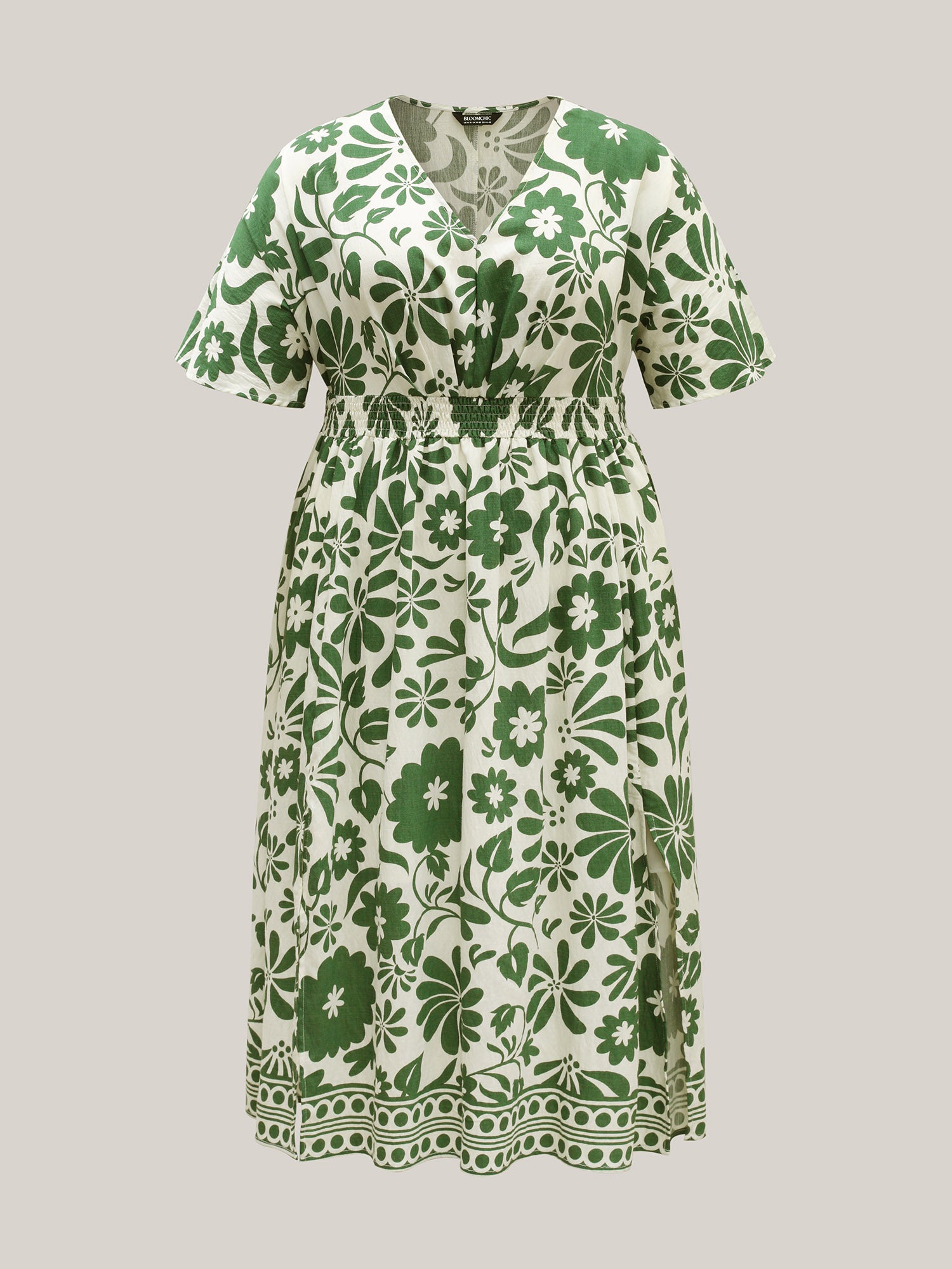 Large Floral Print Pockets Midi Dress