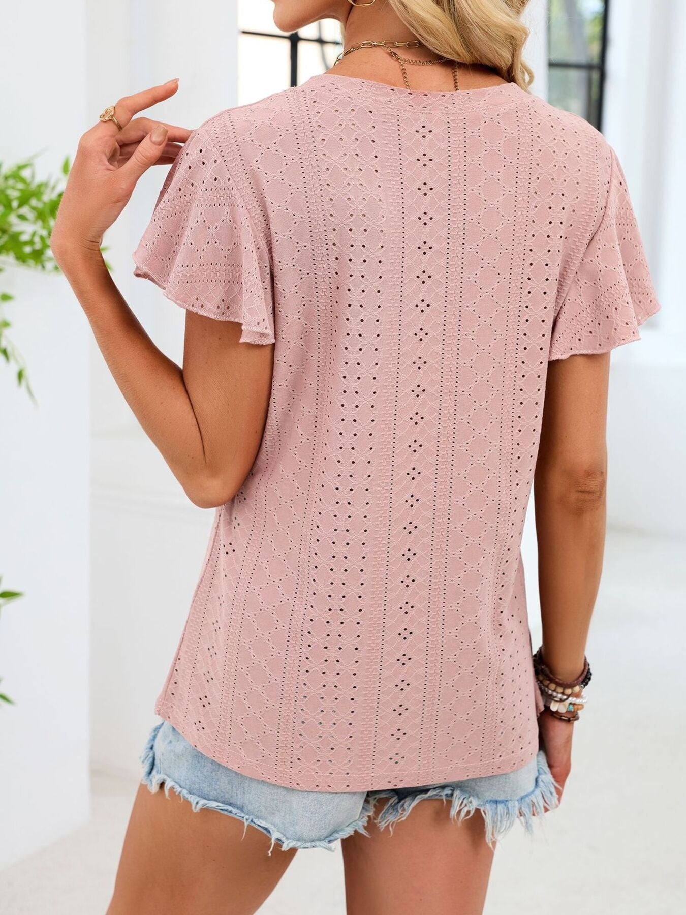 V-Neck Flutter Sleeve T-Shirt
