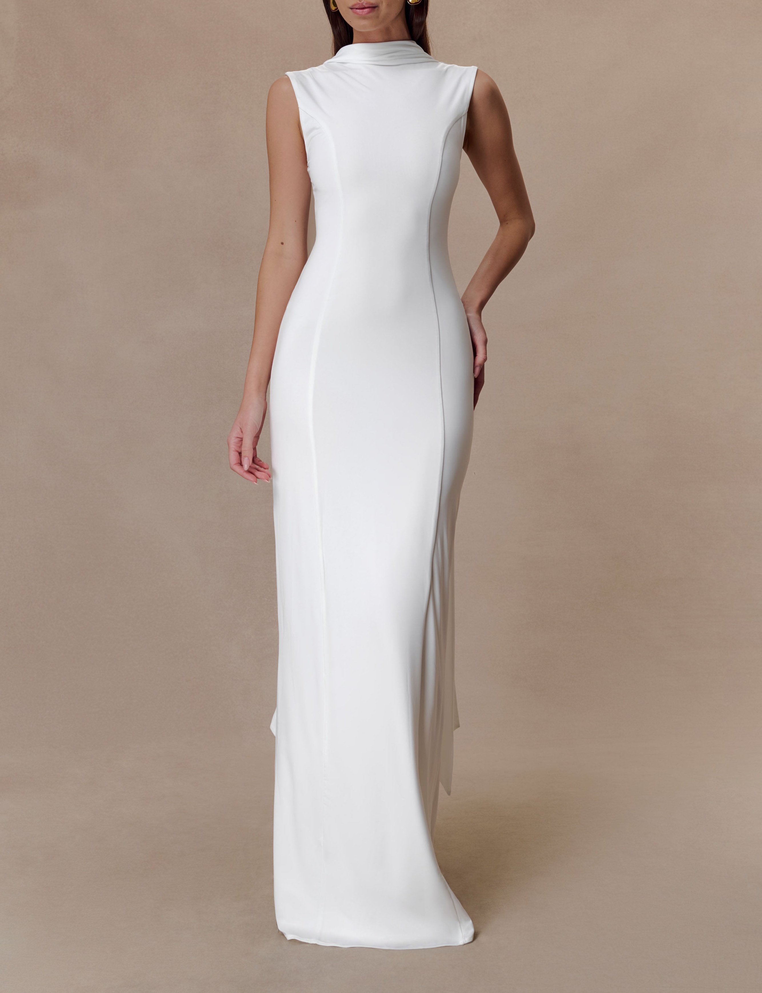 White Slinky Maxi Dress With Scarf