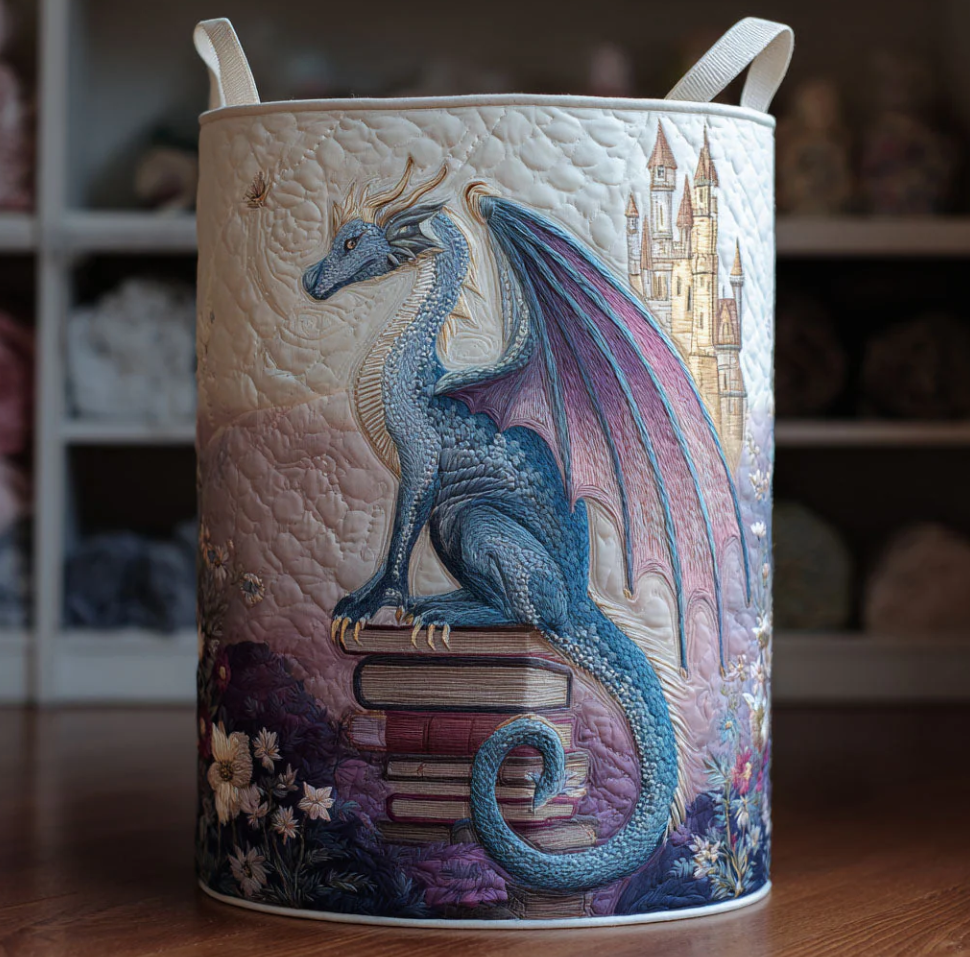 Mythical Dragon Pattern Quilted Laundry Basket Eco-Friendly Machine Washable Storage Organizer for Home Fantasy Themed Room Decor | Dragon