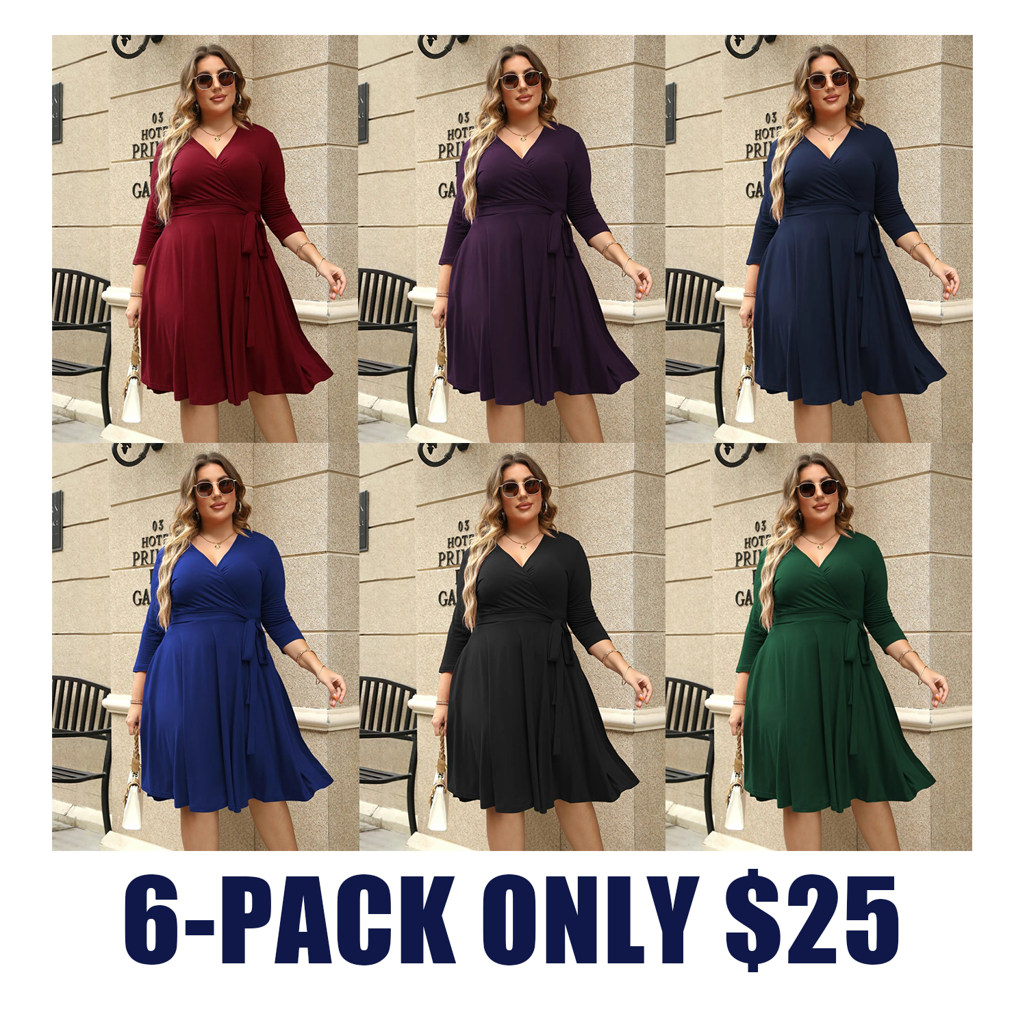 [Plus Size]4 Styles Summer Dresses – Floral Split Thigh, Puff Sleeve Tie Front, Wrap V Neck Belted, Square Neck Maxi