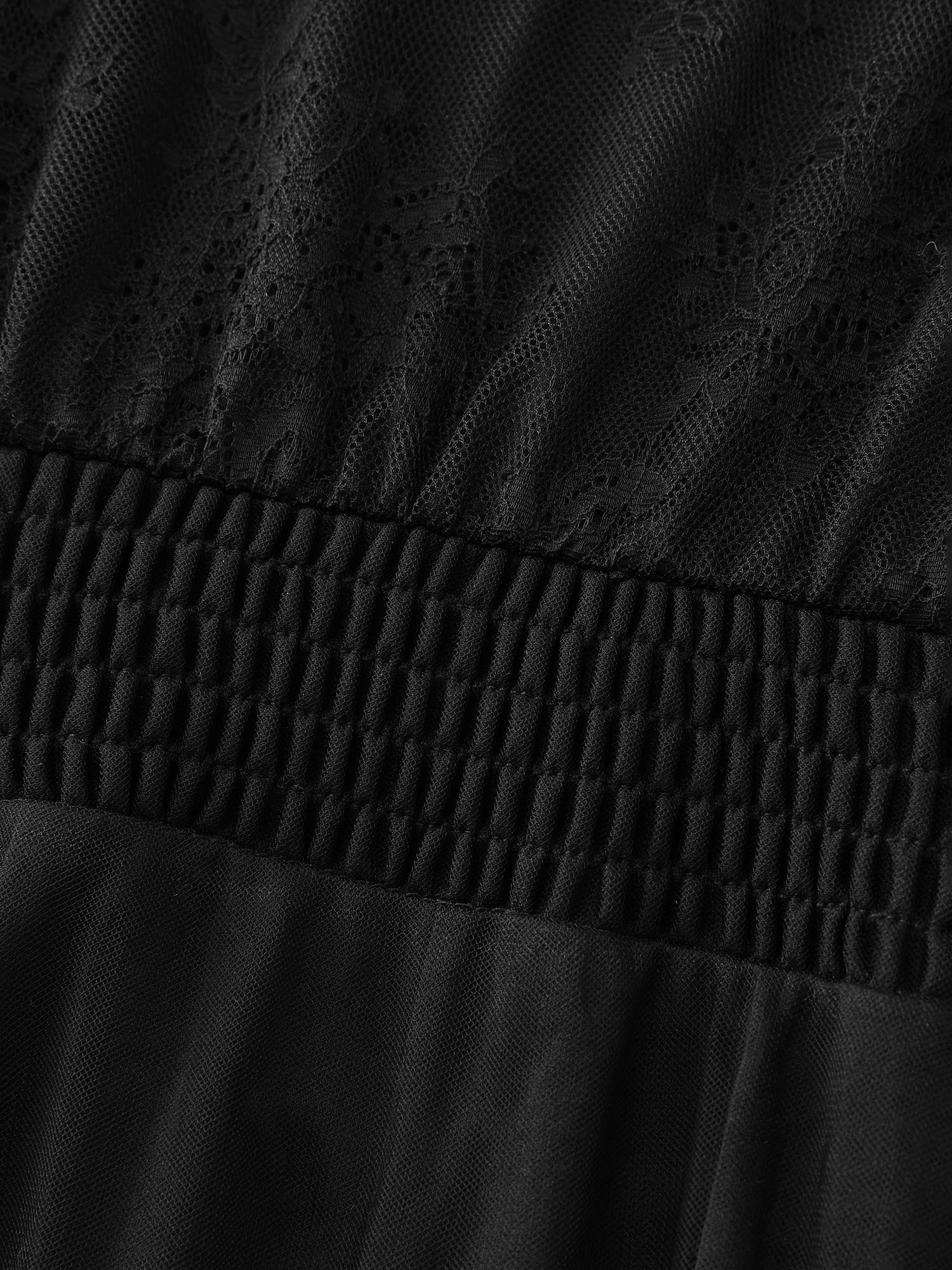 Sheer Lace Trim Stretchy Waist Midi Dress