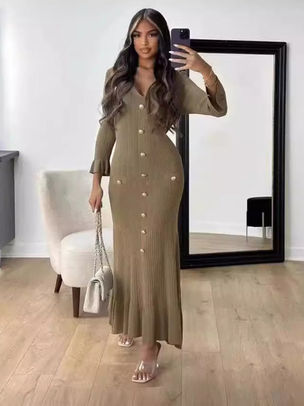 Cozy Bodycon Knitted Long-Sleeved Maxi Dress