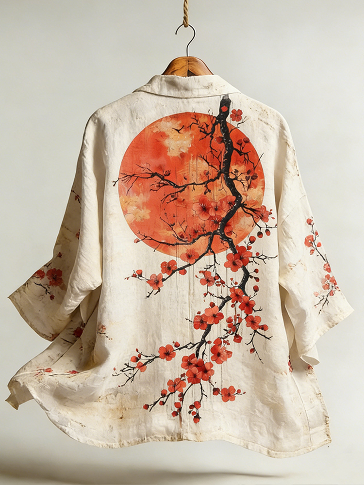 Women's Retro Floral Pattern Casual Linen Kimono
