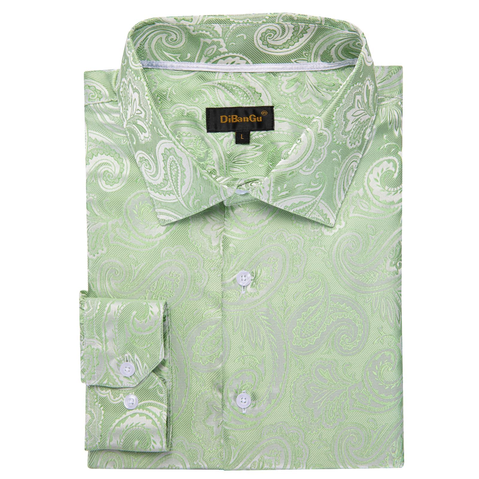 Men's Paisley Dress Shirt Long Sleeve Wrinkle Free Button Down Cowboy Shirts - Light Green&paisley